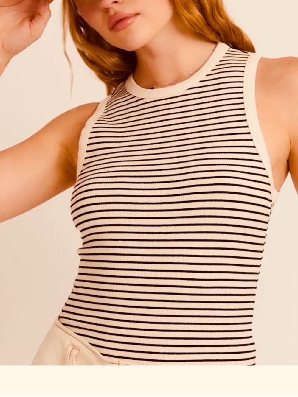 Le Lis Beige and black Striped Round Neck Cotton/ Spandex Bodysuit XS NWT